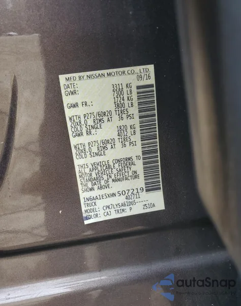 2017 Nissan Titan Sv z USA, uszkodzony, nr VIN 1N6AA1E5XHN507219